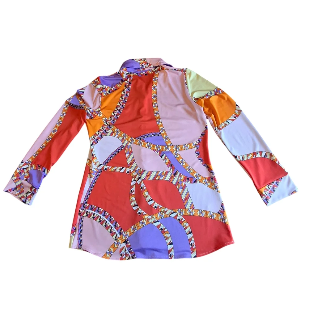 Julian Chang Designer Multicolor  Button-up Long Sleeve Blouse Women Size Medium - Picture 3 of 15